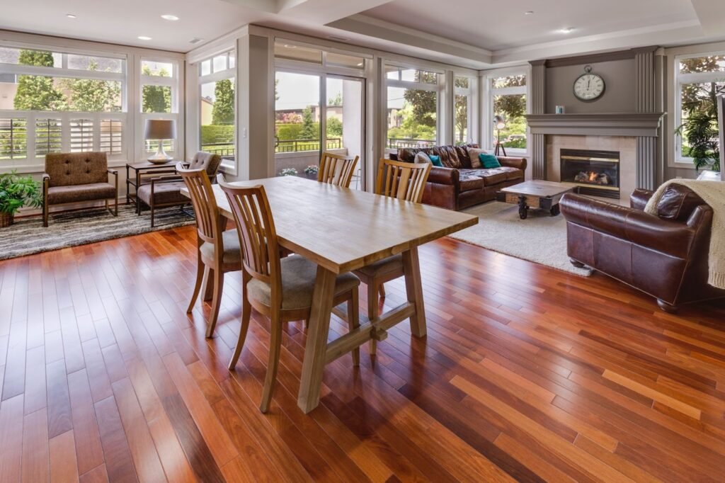 Beautifully designed space with hardwood flooring